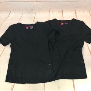 2 Dual Pocket Urbane Ultimate Chloe Sweetheart Black Scrubs Uniform Tops